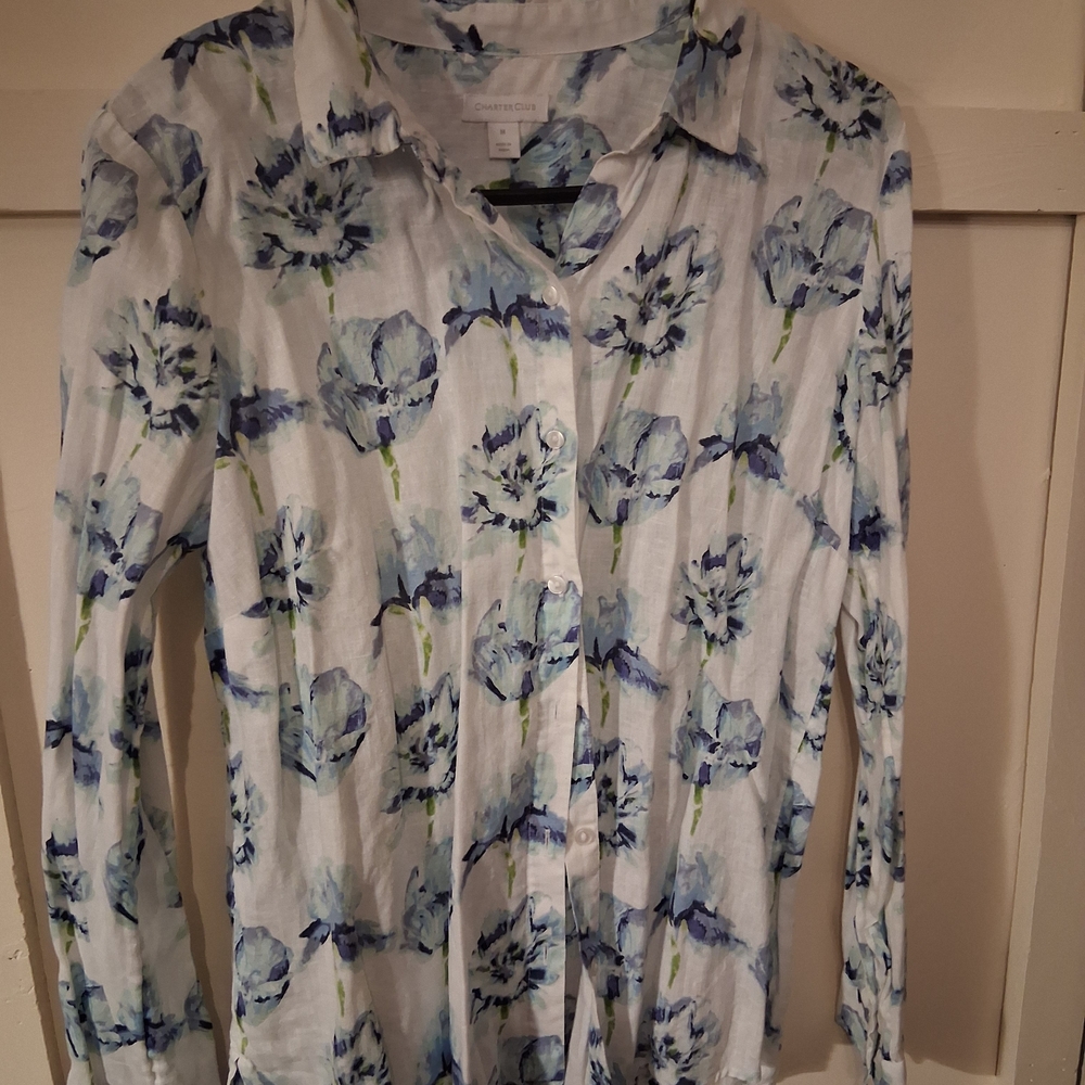 Charter Club Blue Floral Button Down Shirt